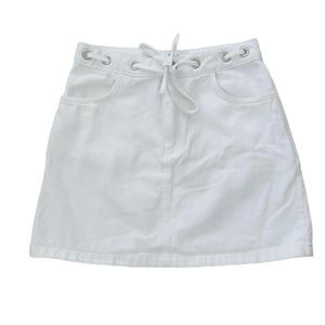 BDG Urban Outfitters Cinched-Waist Mini Skirt in White Denim, Size Medium